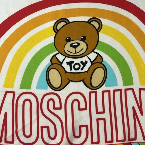 Moschino Rainbow Toy Bear Scarf Silk made in Italy 20in x 20in NWT - Picture 2 of 8